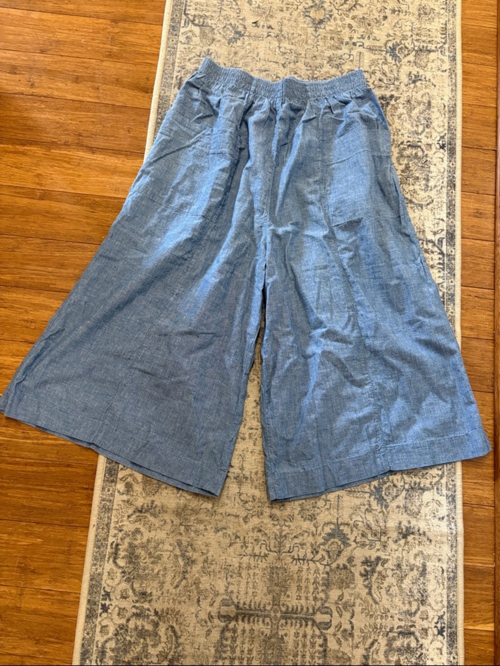 LL Bean - vintage -Lightweight Wide Leg Cropped Pants - Blue - 100% cotton